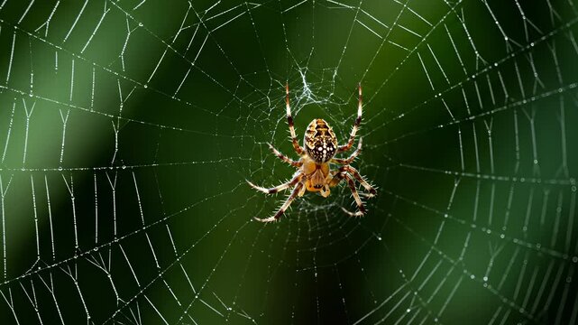 Spider in web, waiting for prey in nature. A macro shot showcasing intricate detail and patience. Deadly predator, wild kingdom, arachnid.