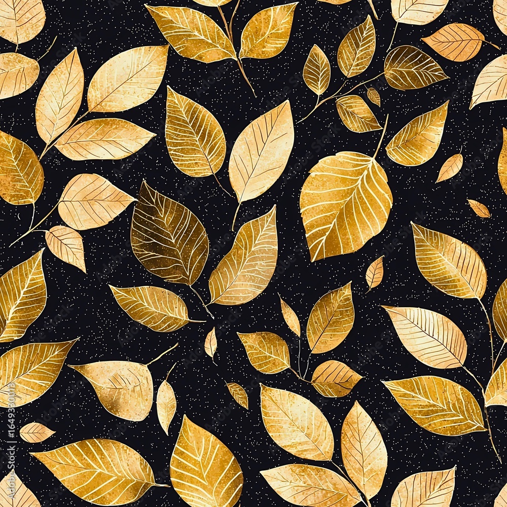 Poster golden leaves arranged in an elegant pattern, adding a touch of opulence to any design. each leaf di
