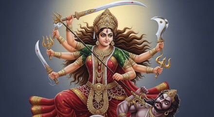 Majestic Goddess Durga Triumphant Over Demon Mahishasura