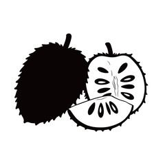 black and white silhouette vector of soursop fruit on white background