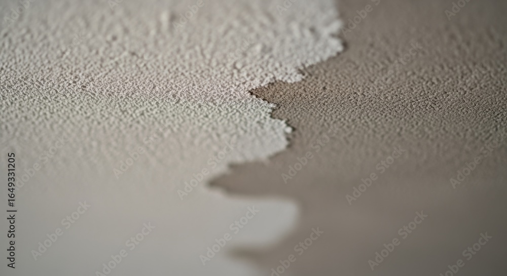 Poster textured ceiling closeup showing difference between repaired new texture and old ceiling before blen