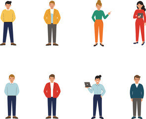 Business professionals vector illustration, diverse group standing in casual and formal attire, isolated on white background, corporate team, office people design