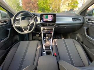 Sleek modern car interior, tech-savvy dashboard vibes, ideal for Automobile Enthusiasts Day or...