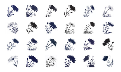 Collection of 12 Elegant Floral Silhouette and Color Illustrations Featuring Roses, Lotus, Lilies, Hibiscus, Daisies, Orchids, Sunflowers, Tulips and Decorative Mandala Flower Designs for Decorative