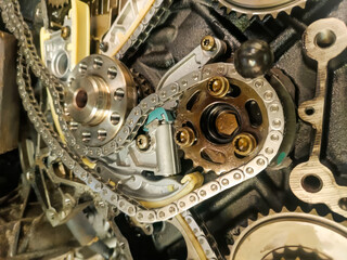 Intricate clockwork gears glinting, industrial symphony of precision, reminiscent of Steampunk...