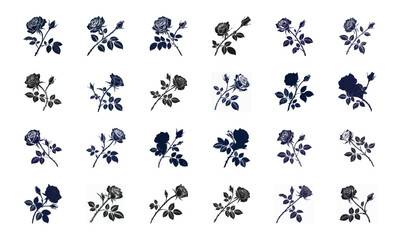 Collection of 12 Elegant Floral Silhouette and Color Illustrations Featuring Roses, Lotus, Lilies, Hibiscus, Daisies, Orchids, Sunflowers, Tulips and Decorative Mandala Flower Designs for Decorative