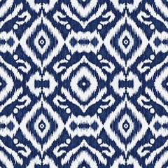 Blue and White Ikat Seamless Fabric Pattern for Textile Design