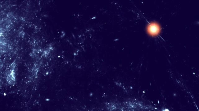 Intergalaktischer Sternennebel mit kraftvoll strahlender Sonne im Weltraum &ndash; Astronomie, Galaxie, Raumfahrt, Supernova, Lichtstrahlen und kosmische Energie im Universum, Wissenschaft, Science-Fiction