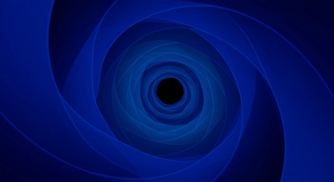 Blue circular spiral tunnel with concentric rings creating three dimensional depth effect and centered vortex on dark background for abstract digital artwork