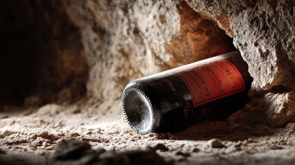 Old wine bottle in a cave