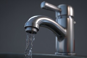 Chrome faucet with flowing water