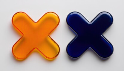 Obraz premium Two translucent X's, orange and blue, on a white background