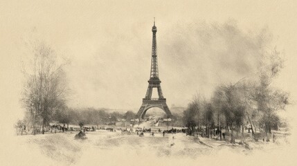 Eiffel Tower, Parisian Scene, Vintage Style