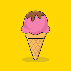 Cute Ice Cream Cone Strawberry Cartoon Vector Illustration