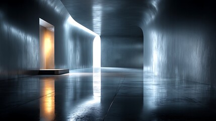 Minimalist metallic passage with glowing warm highlights high resolution photo