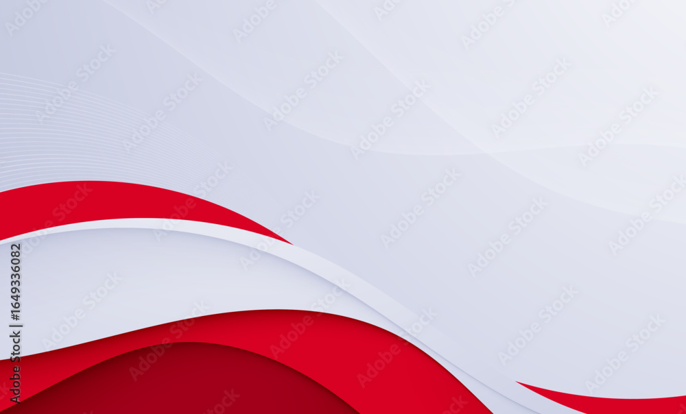 Poster abstract red and white background with flowing wave design