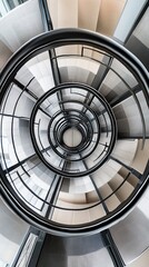 Fototapeta premium An aerial shot of a spiral staircase in a modern building, looking straight down to create a hypnotic geometric pattern.