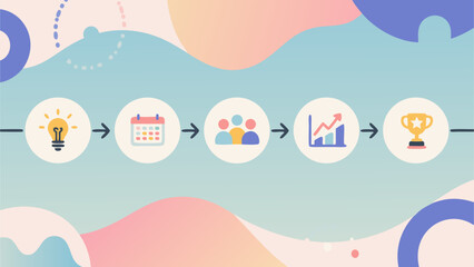 Business process workflow with idea generation, planning, teamwork, growth, and success