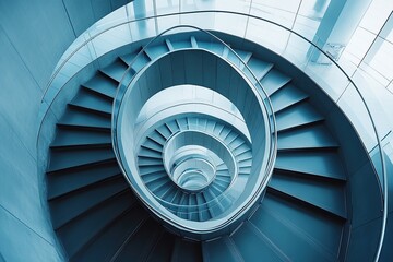 Fototapeta premium An aerial shot of a spiral staircase in a modern building, looking straight down to create a hypnotic geometric pattern.