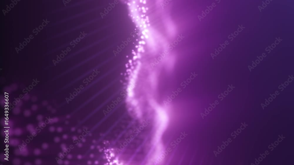 Poster a dreamy abstract background with glowing purple dots forming a smooth wave pattern. the soft bokeh 