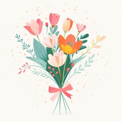 flat design mothers day bouquet and card .