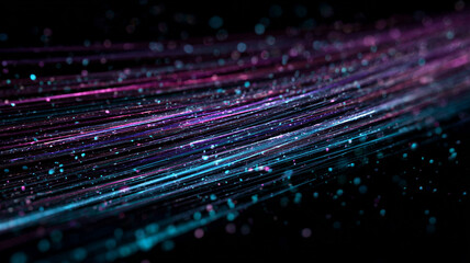 Cyan and purple light trails blend diagonally over dark background, creating dynamic and futuristic effect