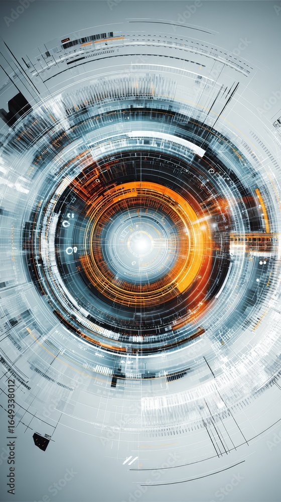 Aufkleber futuristic digital interface with a glowing circular portal on a dark abstract technology background