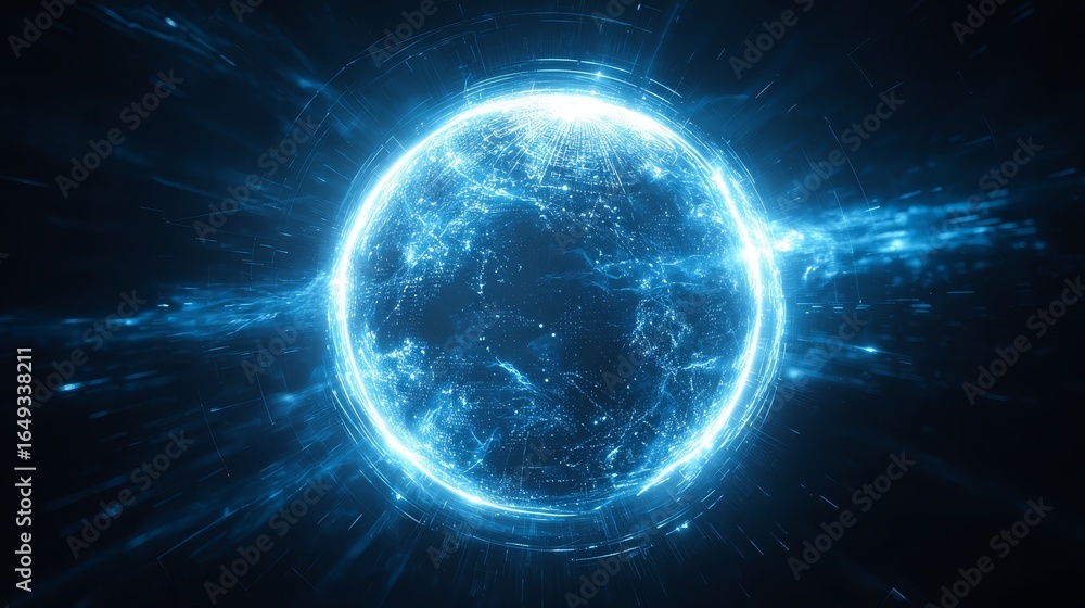 Aufkleber a captivating visual of a mysterious glowing blue sphere radiating a brilliant ethereal light from i