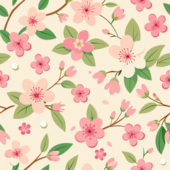 seamless pattern with pink flowers