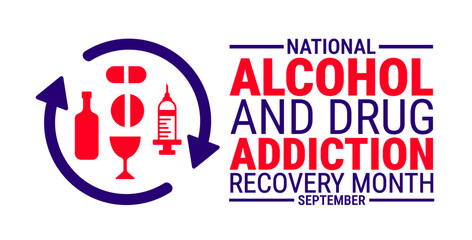 National Alcohol and Drug Addiction Recovery Month background, banner, card or poster design template is observed every year during September, to raise awareness about the mission. Vector illustration