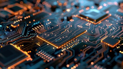 Obraz premium The Background of Technology Circuit Chips: From Early Semiconductor Foundations to Advanced Integrated Systems, Encompassing Evolution of Manufacturing Processes, Materials Science Breakthroughs