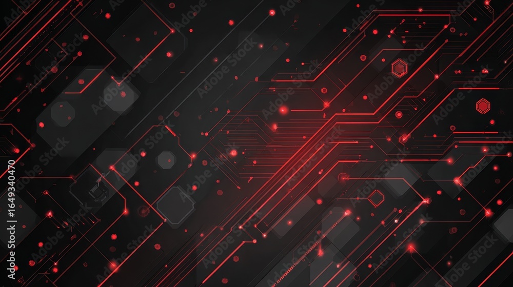 Aufkleber dynamic red and black abstract technology background with glowing digital lines and matrix code effe