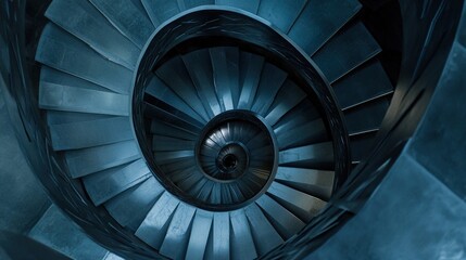 Fototapeta premium An aerial shot of a spiral staircase in a modern building, looking straight down to create a hypnotic geometric pattern.