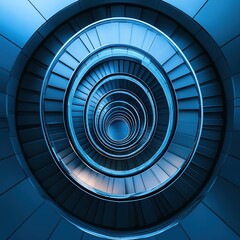 Obraz premium An aerial shot of a spiral staircase in a modern building, looking straight down to create a hypnotic geometric pattern.
