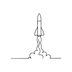 Continuous Line Drawing of Rocket Launch – Minimalist Space Shuttle Illustration