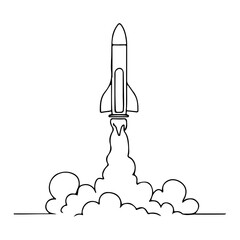Fototapeta premium Continuous Line Drawing of Rocket Launch – Minimalist Space Shuttle Illustration