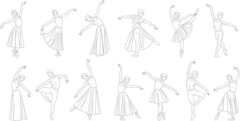 Obraz premium Ballerinas and Ballet Dancers in Various Poses on White Background