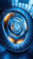 Fototapeta premium An aerial shot of a spiral staircase in a modern building, looking straight down to create a hypnotic geometric pattern.