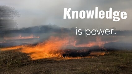 A motivational quote over a field of fire and smoke. The text reads, 