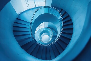 Fototapeta premium An aerial shot of a spiral staircase in a modern building, looking straight down to create a hypnotic geometric pattern.