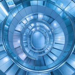 Naklejka premium An aerial shot of a spiral staircase in a modern building, looking straight down to create a hypnotic geometric pattern.