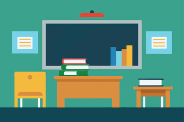 Flat Modern Classroom Chalkboard Desks Chairs