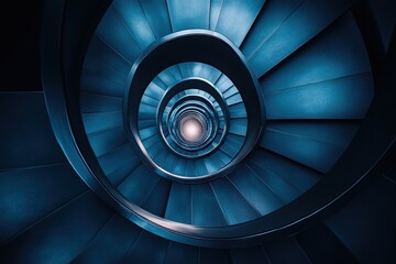 Fototapeta premium An aerial shot of a spiral staircase in a modern building, looking straight down to create a hypnotic geometric pattern.