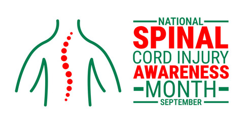 National Spinal Cord Injury Awareness Month background, banner, card or poster design template is observed every year during September, to raise awareness about the mission. Vector illustration.