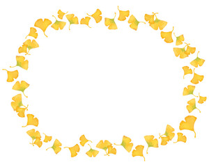 イチョウの葉　水彩風イラスト　飾り枠　秋フレーム　Webデザイン・ポスター・和風デザインに使える装飾イラスト素材