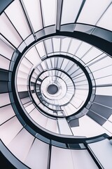 Fototapeta premium An aerial shot of a spiral staircase in a modern building, looking straight down to create a hypnotic geometric pattern.