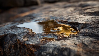 Fototapeta premium Golden puddle on rough stone