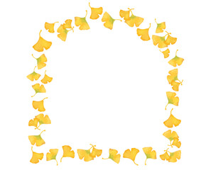 イチョウの葉　水彩風イラスト　飾り枠　秋アーチフレーム　Webデザイン・ポスター・和風デザインに使える装飾イラスト素材