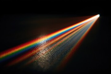 Rainbow light beams diverge on dark background