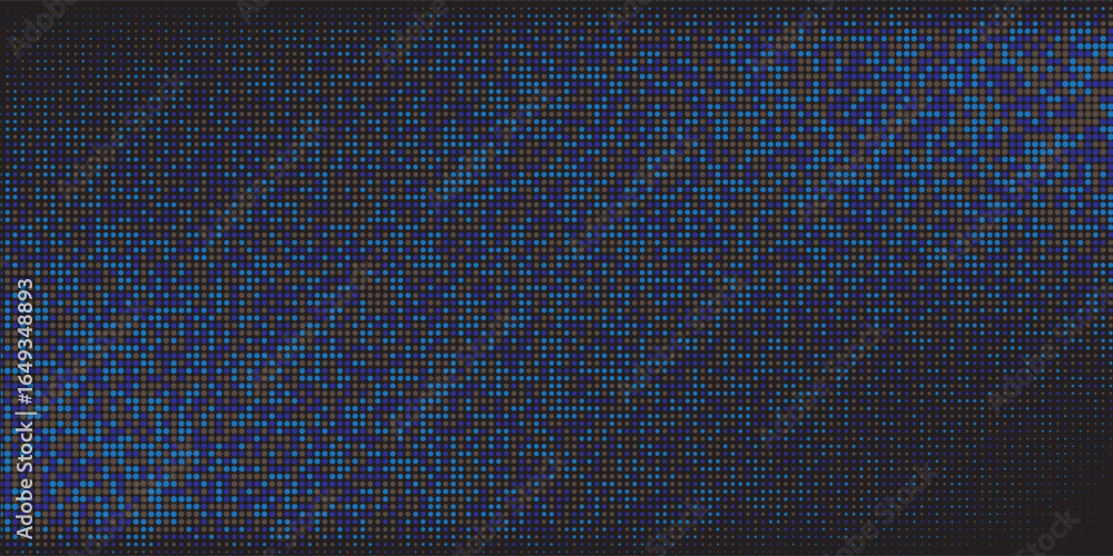 Poster abstract digital pixel pattern with blue dots on a dark background, creating a futuristic and modern
